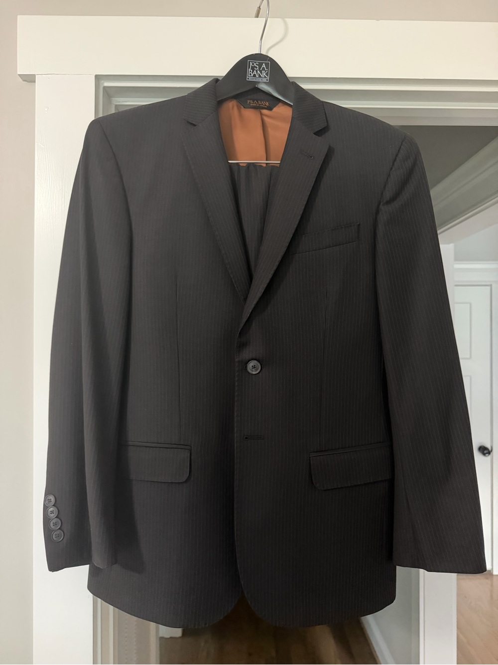 Joseph A Black Pinstripe Two-Button Suit Jacket